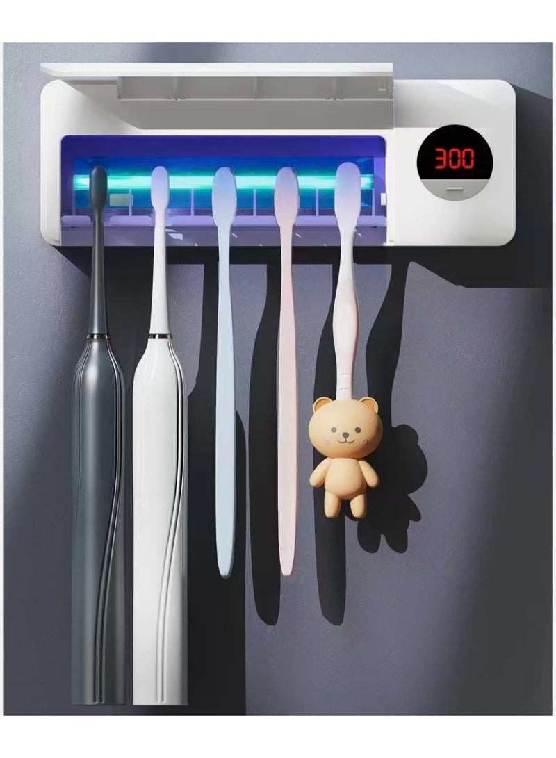 الأشعة فوق البنفسجية مطهر فرشاة الأسنان، حامل مطهر فرشاة الأسنان، تعقيم ووظائف التوقيت، 2000mAh قابل للشحن اللاسلكي الجدار المثبت مطهر فرشاة الأسنان للحمامات (الأبيض) - Image 1